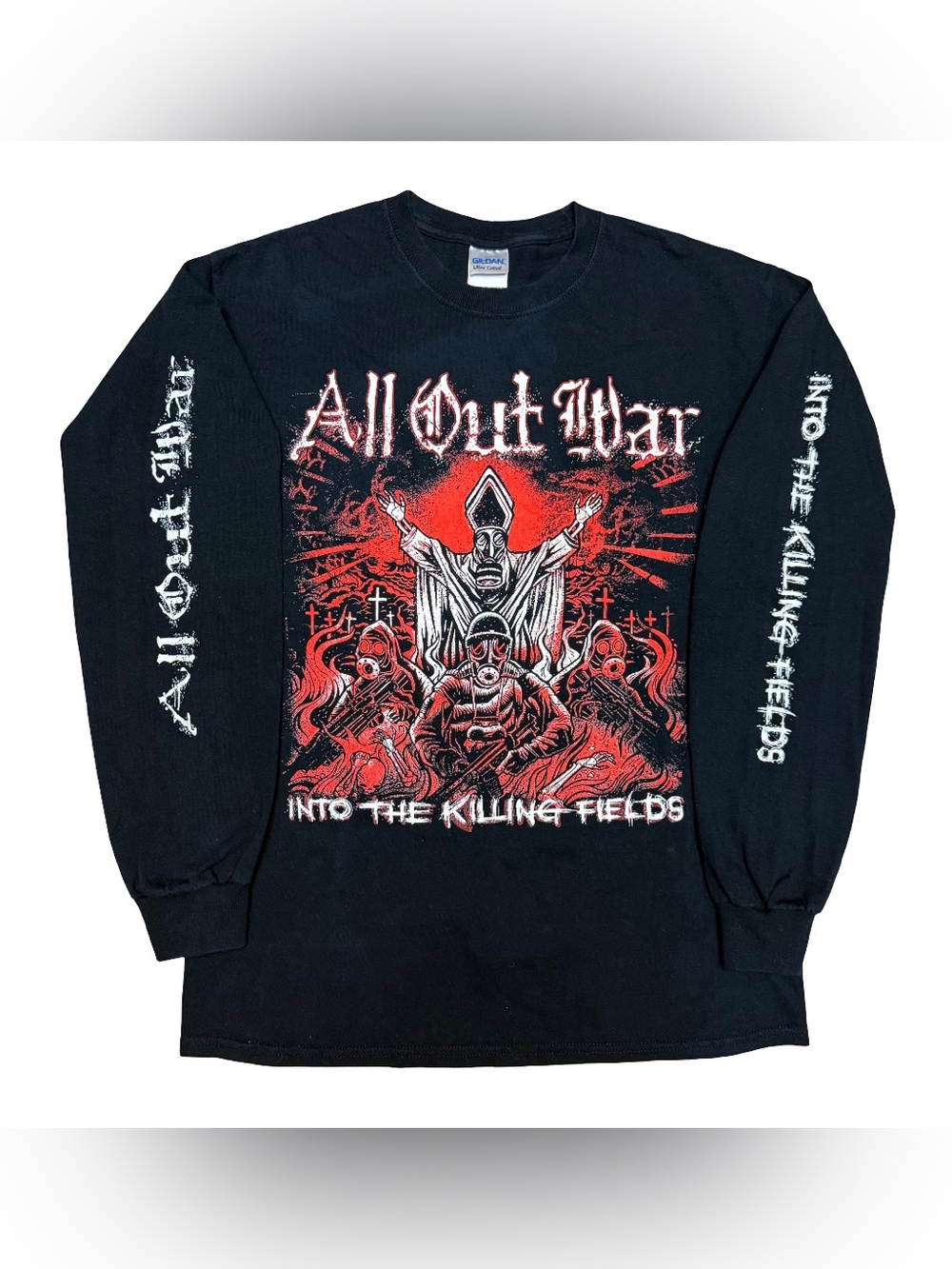 2010 All Out War Into The Killing Fields Metal Long Sleeve Shirt Black Medium